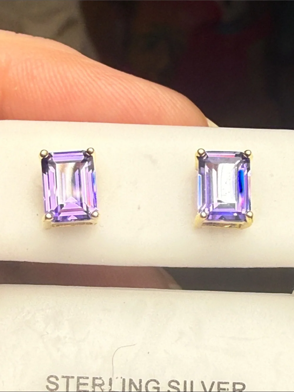 14k Gold over 925 Sterling Silver Purple Gemstone Emerald-Cut Stud Earrings NEW